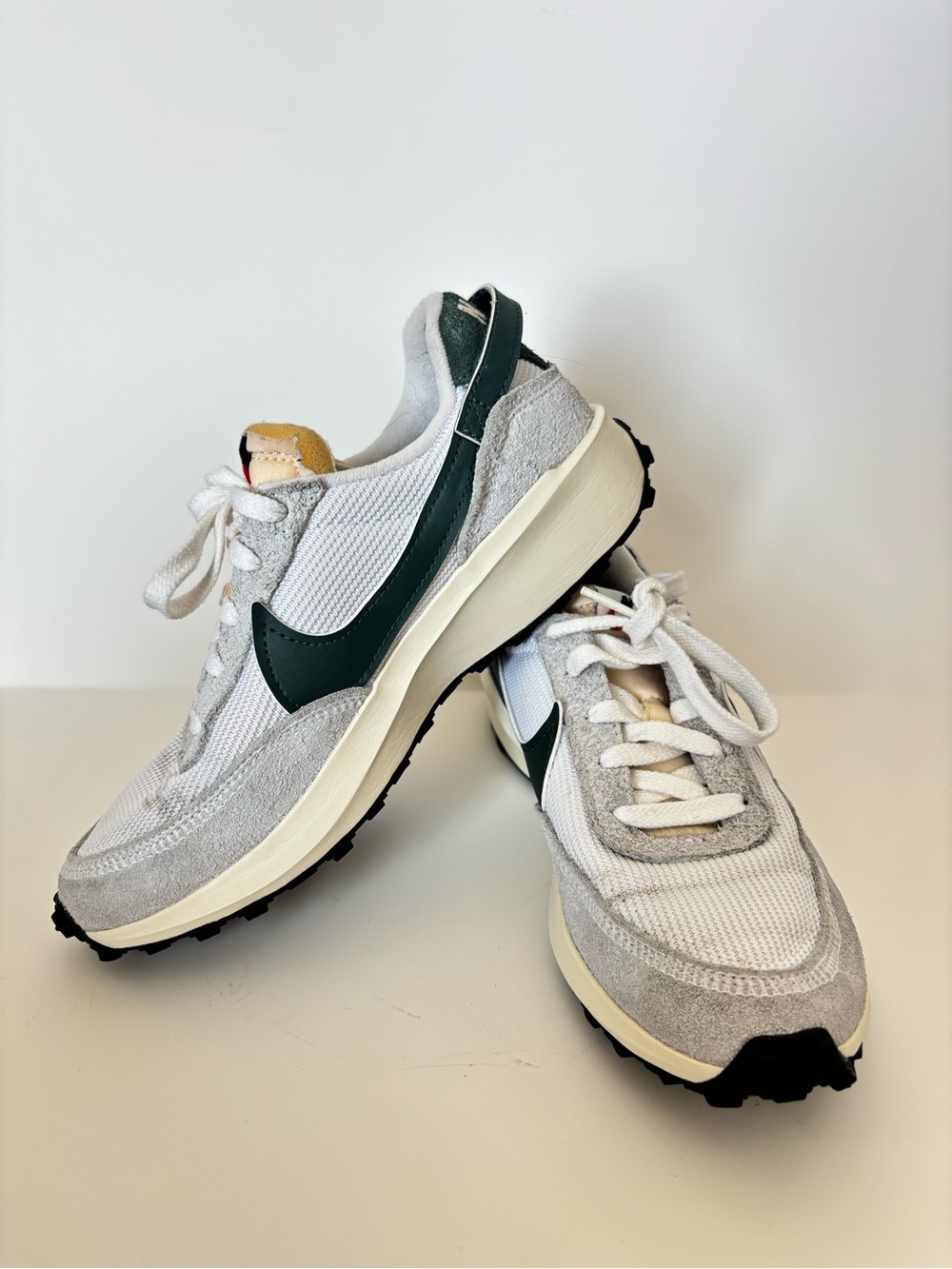 Nike Women's Retro Runner Sneakers in White, Dark Green & Cream